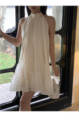 Lemon tea halterneck flare sleeveless dress