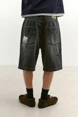 エイジスプラッターカーペンターデニムショーツ(Washed Black)