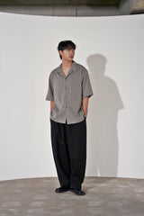 ヘリンボーンリネンレイラード 1/2 シャツ (Black)