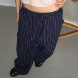 Obein linen striped wide pants