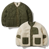 リバーシブル キルト&フリースライナージャケット olive khaki