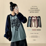 Duka heart color matching Nagrang boxy fit round knit