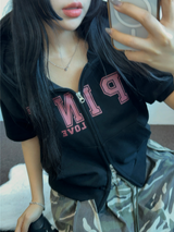 HEART🎀💕🧸BABY SEMI CROPPED T SHIRT HOODIE ZIP UP JUMPER🧸🖤🤍3COLOR