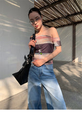 サントリ シフォン オフショルダー ノースリーブ Tシャツ