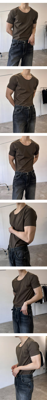 [MUSCLE FIT] U neck muscle half-shirts(8color)