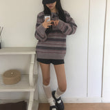 Warbing Stripe Button Collar Knitwear