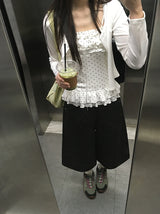 Gentil Frill Dot Layered Sleeveless Cardigan Set
