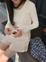 Noiton リブUネックTシャツ