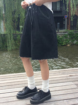 Tokti Cut-off Pintuck Denim Bermuda Shorts