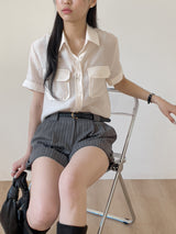 Pocket Organza See-through Short Sleeve Shirt