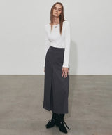 INVERTED BANDING LONG SKIRT_CHARCOAL