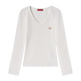 RIBBED V-NECK EMBROIDERED LONG SLEEVE (26STP-LSTS01)