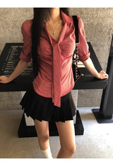Red checkered scarf French shirt