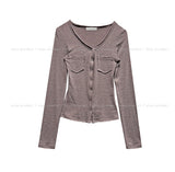 Ropi Pocket Cutting Sleeveless Cardigan Set