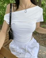 ツイストオフショルダー半袖Tシャツ (3 Colors)