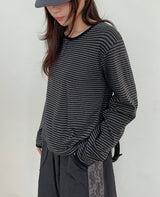 26SS★ [BAONHAUS]フェルツボーダーヘンリーネック長袖Tシャツ