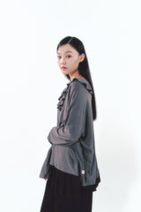 Rose Brooch Frill Long Sleeve Charcoal