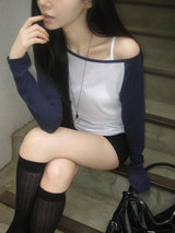 Keuen Raglan Color Matching See-through Long Sleeve T-shirt