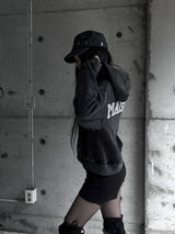 back cubic semi-crop hooded zip-up
