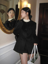 Black round wool no collar jacket