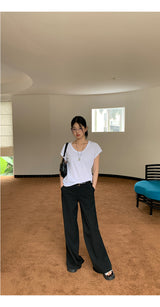 black wide casual straight pants