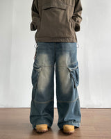Deep-washed Cargo Denim Pants