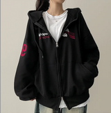 Moco Number Patch Embroidery Overfit Two Way Hooded Zip-Up