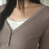 sort V-neck button slim fit V-neck T-shirt