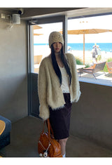 Pearl V-neck loose fit fur cardigan