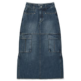 VINTAGE CARGO DENIM LONG SKIRT [DARK BLUE]