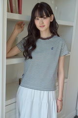 26SS★ Falling Cat Stripe Crop Short Sleeve Tee