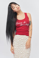 Love & Healthy ロゴノースリーブトップ Red