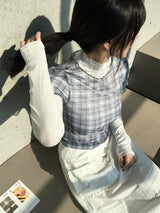 Check See-Through Layered Tee (2c)