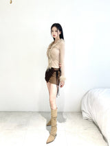 1084. Slit leather lace cover mini sk (2color)