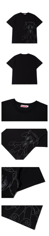 キャットガールTシャツ - ブラック