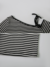 Border Ribbon Off Shoulder Short Sleeve T-Shirt (2color)