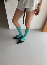 ミントブルー ニット ニーソックス
