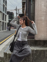 リアモヘアバックルクロップカーディガン