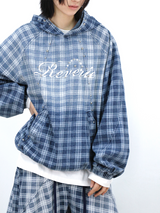 RELABEL (Gemeng) Stud-embellished, printed, gradient-wash checked hooded denim sweatshirt