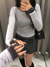 Todu Round See-through Long Sleeve T-Shirt