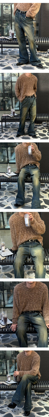 [Unisex] クラックウォッシングフレアパンツ(2color)