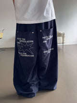 Foundy Stripe Rivet Letter Oversized Balloon Pants 2color