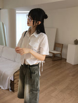 Rooney side shirring pocket crop short sleeve shirt