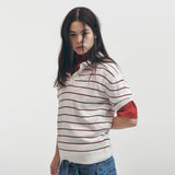 CROPPED STRIPE KNITTED POLO SHIRT (WHITE)