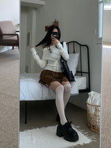 First Muse Off-Shoulder Front Button Long Sleeve Knit Top (2 Colors)
