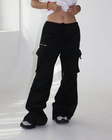string zipper cargo wide pants