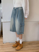 Cargo Bermuda Denim Pants + Strap Set