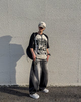 Sand Washing Wide Balloon Denim Pants