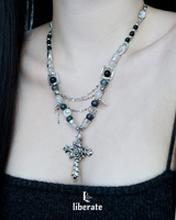 [TWICE MOMO, BABY MONSTER ASA ,(G)I-DLE MINNIE Pick] Rose Cross Gemstone Chain Necklace  