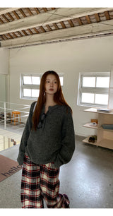 Cotton Check Casual Wide Pants